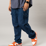 Indigo Baggy Denim Cargo Pants