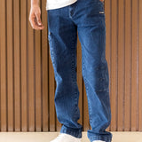 Acid Wash Straight Fit Blue Denims