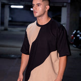 Beige Black Abstract Oversized Tee