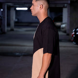 Beige Black Abstract Oversized Tee