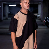 Beige Black Abstract Oversized Tee